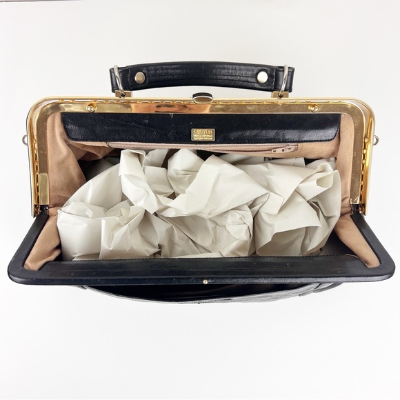 Vintage Oroton Doctors Satchel Black Leather Handbag Purse - Picture 5 of 11